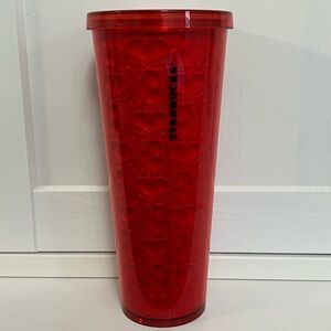 Starbucks Valentines Day Red Embossed Hearts Limited Edition Double Wall Tumbler